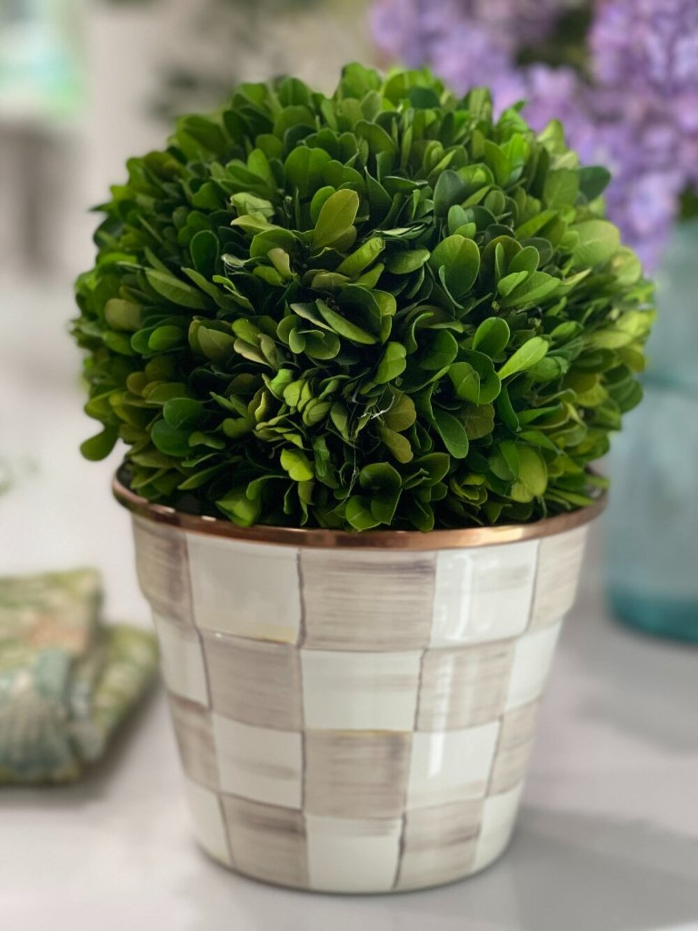 MacKenzie-Childs Mocha Check Small Garden Pot Planter-NEW